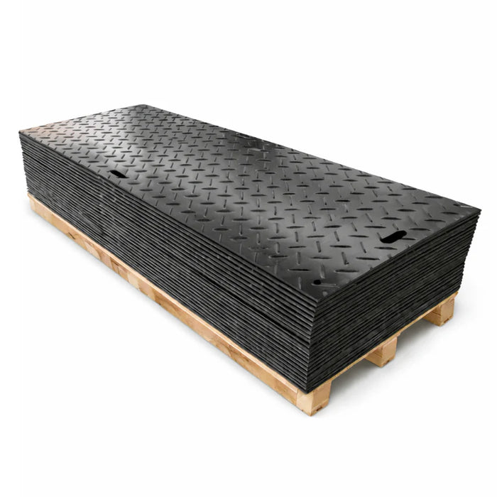 Ground Protection Mat - Heavy Duty - Diamond Tread Pattern - 3/8" Thick - HDPE - Black