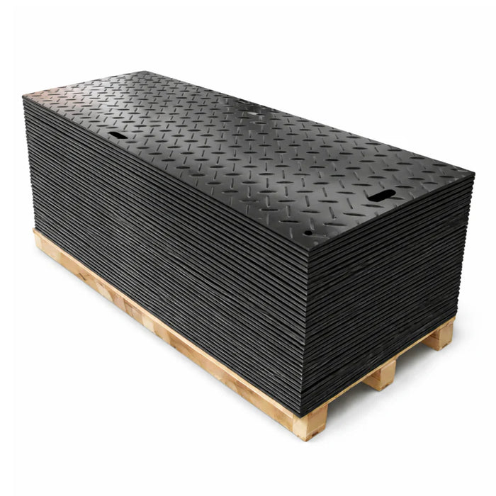 Ground Protection Mat - Heavy Duty - Diamond Tread Pattern - 3/8" Thick - HDPE - Black