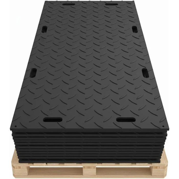 Ground Protection Mat - Heavy Duty - Diamond Tread Pattern - 3/8" Thick - HDPE - Black