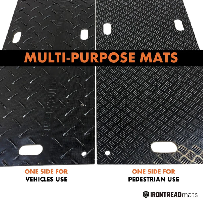 Ground Protection Mat - Heavy Duty - Diamond Tread Pattern - 3/8" Thick - HDPE - Black