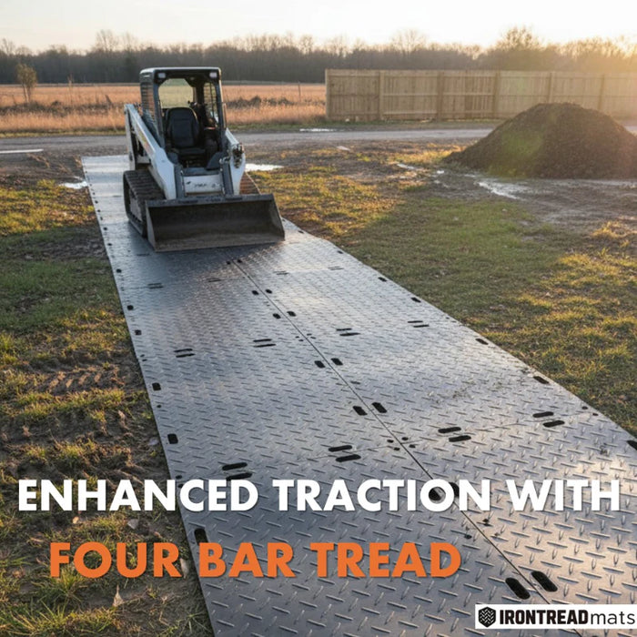 Ground Protection Mat - Heavy Duty - Diamond Tread Pattern - 3/8" Thick - HDPE - Black