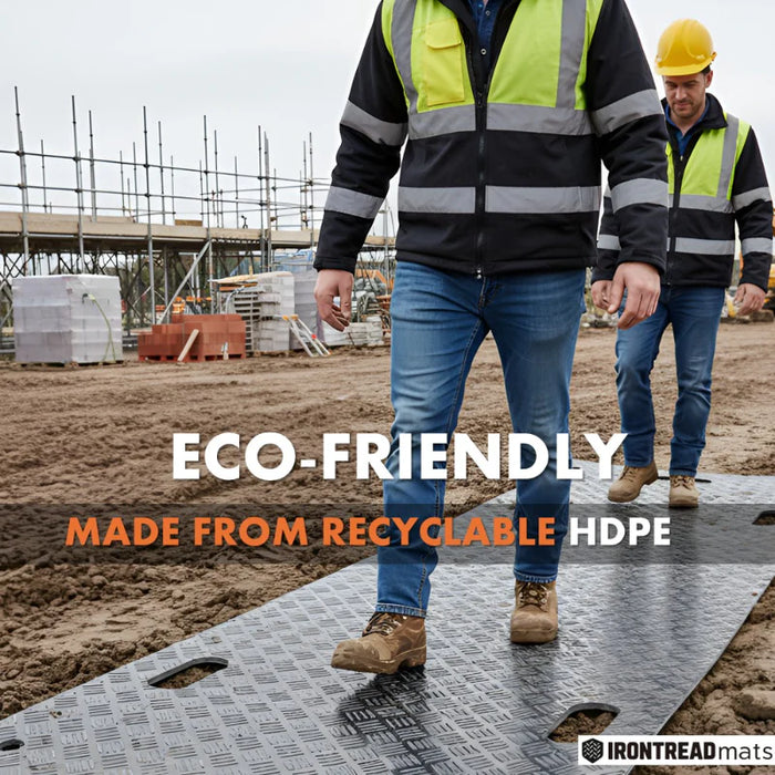 Ground Protection Mat - Heavy Duty - Diamond Tread Pattern - 3/8" Thick - HDPE - Black