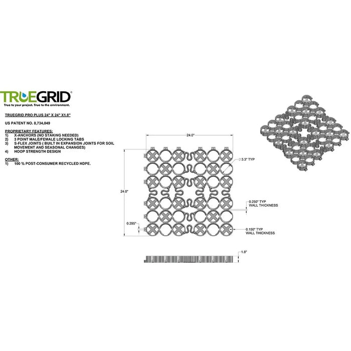 TrueGrid® Pro-Plus Plastic Permeable Paver Grid - 24" W x 24" L x 2" H - 4 SQ FT
